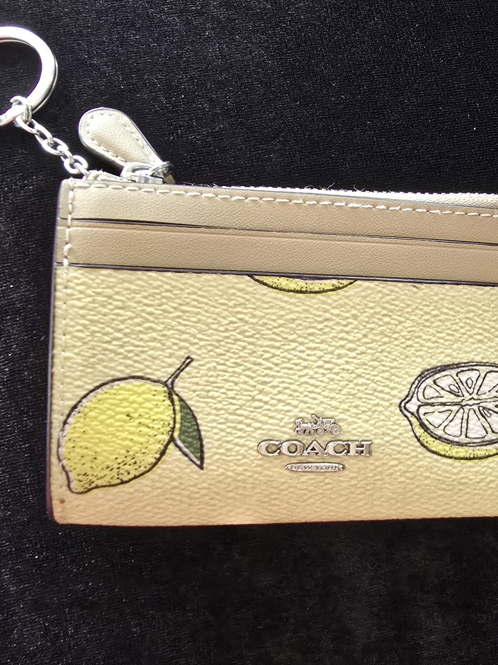 COACH Lemon Print Leather Card Case Wristlet - Yellow & Tan